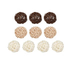 Pack of 10 woven rattan balls, 3 cm each: 3 coffee brown, 3 natural tan and 4 white