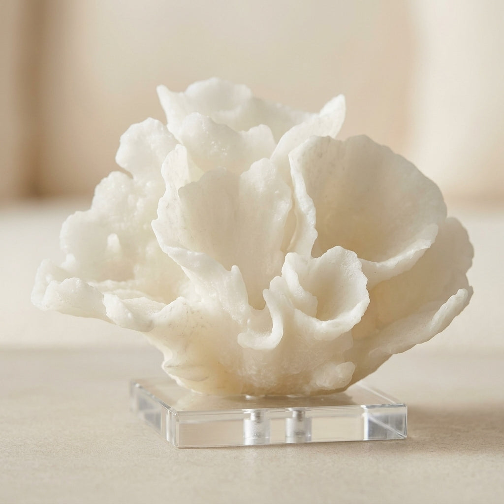 Close-up of the frilly fronds of the white lettuce coral sculpture