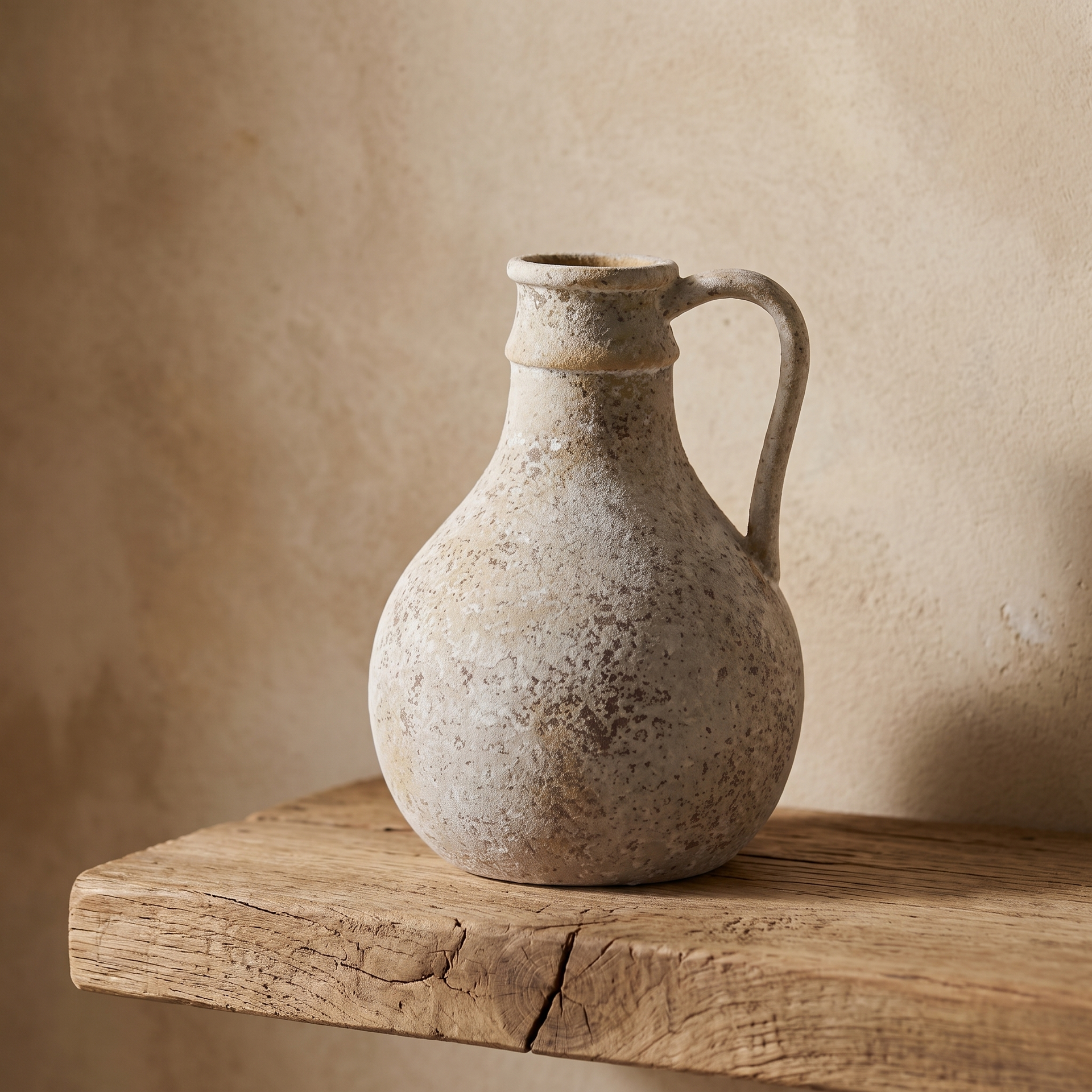 Matte handled ceramic jug vase, shorter rustic shape