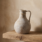 Matte handled ceramic jug vase, shorter rustic shape