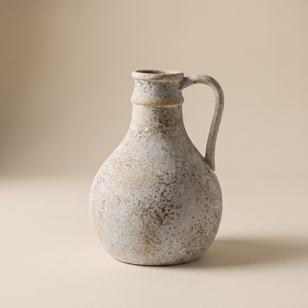 Tall slim matte ceramic bottle vase, rustic pottery