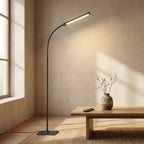 LED gooseneck floor lamp in quiet meditation room