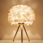 Nordic feather table lamp in cozy cafe corner ambient light