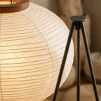 Pleated washi rice paper shade close-up on the floor lamp